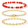 3Pcs Glass & Brass Round Beads Stretch Bracelets HD9470-5-1