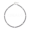 Brass and Faceted Round Natural Black Spinel Beaded Necklaces for Women NJEW-JN05657-01-1