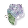 Transparent Glass Flower & Acrylic Leaf Pendants PALLOY-JF02287-01-3