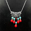 Ethnic Style Alloy with Synthetic Turquoise Tassel Pendant Necklaces for Women LS-LS9593-1