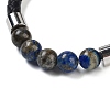 Natural Lapis Lazuli Round Bead Braided Leather Cord Bracelets for Men Women BJEW-A009-11P-03-2