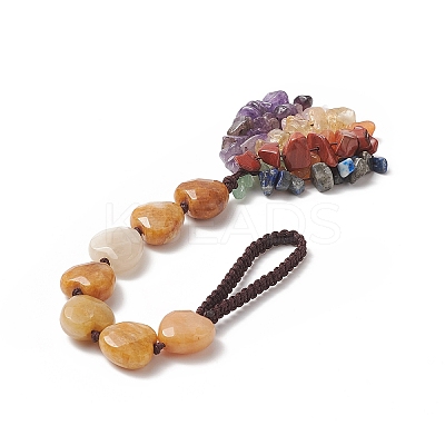 Heart Natural Yellow Jade & Mixed Stone Chips Tassel Pendant Decorations HJEW-JM00948-02-1