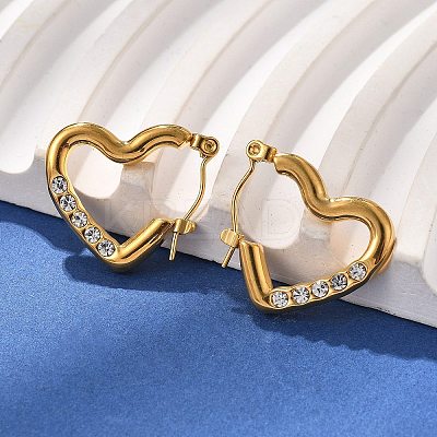 304 Stainless Steel Micro Pave Clear Cubic Zirconia Heart Hoop Earrings EJEW-V016-06G-01-1