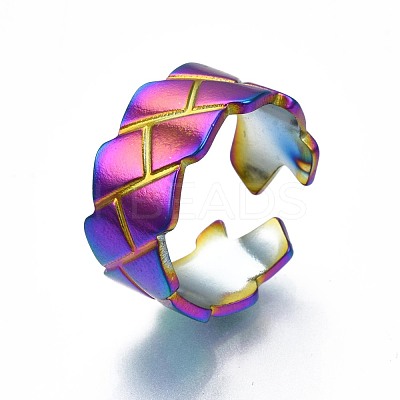 304 Stainless Steel Grooved Cuff Ring RJEW-N038-072-1