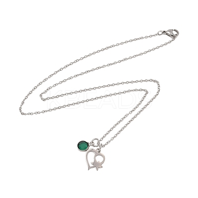 Valentine's Day 304 Stainless Steel & Green Glass Leaf Heart Pendant Cable Chain Necklaces for Women NJEW-FS00014-02-1