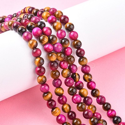 Natural Rose Tiger Eye(Dyed & Heated) and Yellow Tiger Eye(Dyed & Heated) Beads Strands G-G101-6mm-1-1