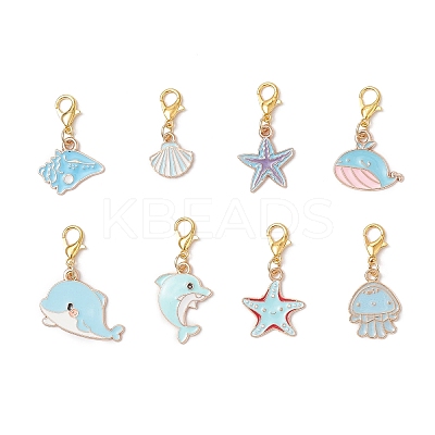 8Pcs Sea Animal Alloy Enamel Pendant Decorations HJEW-JM03655-1