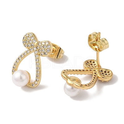 Bowknot Brass Micro Pave Clear Cubic Zirconia Stud Earrings LS-EJEW-A110-06G-1
