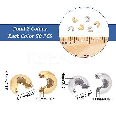 100Pcs 2 Style 304 Stainless Steel Crimp Beads Covers STAS-UN0041-41-1