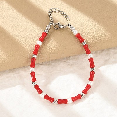 304 Stainless Steel Beaded Bracelets for Women BJEW-M056-08P-02-1