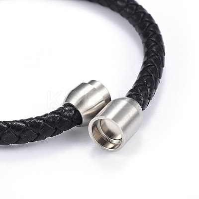 Man's Braided Leather Cord Bracelets BJEW-JB04255-02-1