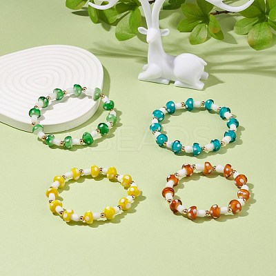 Lampwork Mushroom Beaded Stretch Bracelet for Women BJEW-JB08228-1
