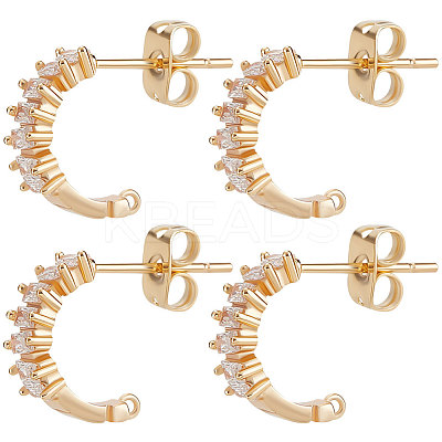 10Pcs Brass Clear Cubic Zirconia C-shape Stud Earring Findings KK-BBC0007-12-1