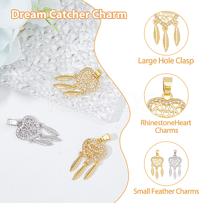 4Pcs 2 Colors Brass Micro Pave Clear Cubic Zirconia Pendants KK-DC0003-38-1