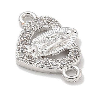 Rack Plating Brass Micro Pave Clear Cubic Zirconia Religion Heart Virgin Mary Connector Charms KK-L224-099P-04-1