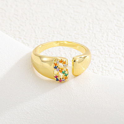 Brass Micro Pave Colorful Cubic Zirconia Cuff Open Rings FS-WG163C1-19-1