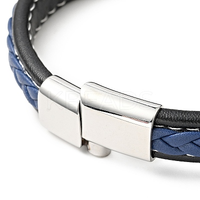 Cowhide Braided Flat Cord Bracelet with 304 Stainless Steel Magnetic Clasps BJEW-H552-01P-04-1
