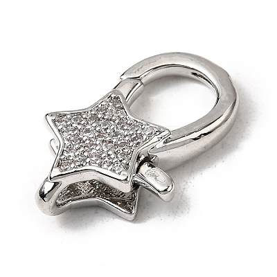Brass Clear Cubic Zirconia Lobster Claw Clasps KK-Z078-49A-P-1