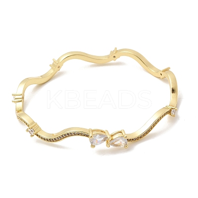 Brass Micro Pave Clear Cubic Zirconia Cuff Bangles for Women BJEW-H639-02G-1