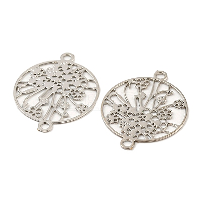Rack Plating Brass Hollow Out Flower Connector Charms KKC-D001-21P-1