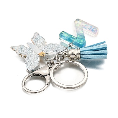 26Pcs Transparent Epoxy Resin & Transparent Acrylic & Faux Suede Tassel Keychain KEYC-JKC01202-26-1