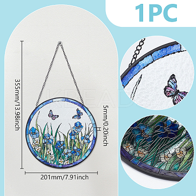 Flat Round with Butterfly Glass Hanging Suncatcher HJEW-WH0036-121-1