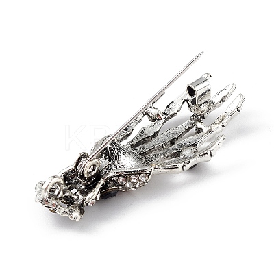 Halloween Theme Rhinestone Skeleton Hand Brooch Pin JEWB-F018-01AS-1