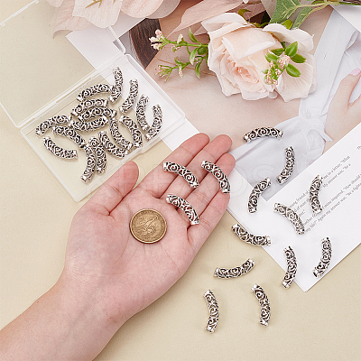 30Pcs Tibetan Style Alloy Curved Tube Beads FIND-PH0022-67A-1