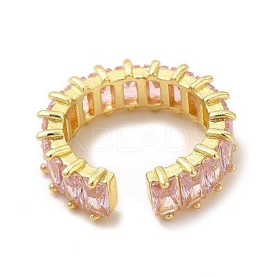 Cubic Zirconia Rectangle Open Cuff Ring RJEW-G282-02G-01-1