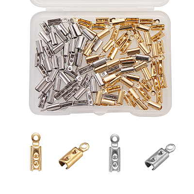 100Pcs 2 Colors 304 Stainless Steel Folding Crimp Ends STAS-CJ0001-161-1