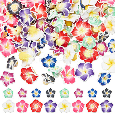 80Pcs 8 Styles Handmade Polymer Clay 3D Flower Plumeria Beads CLAY-AR0001-32-1