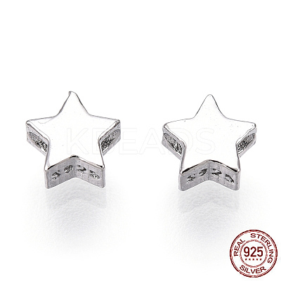 Rhodium Plated 925 Sterling Silver Beads STER-T004-76P-1