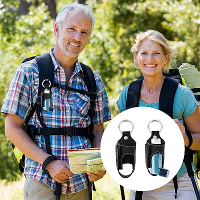 Asthma Inhaler Holder PU Leather Travel Handy Holder Keychain AJEW-WH0504-18-1