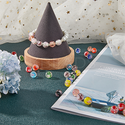 80Pcs 10 Colors Handmade Luminous Inner Flower Lampwork Beads LAMP-SC0001-25-1