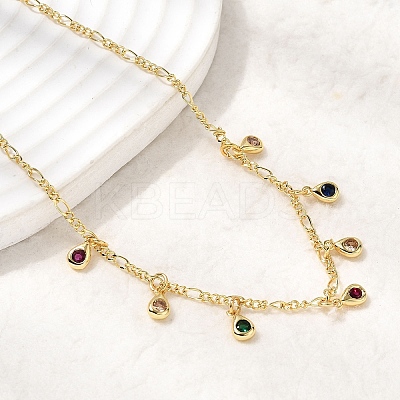 Brass Micro Pave Cubic Zirconia Teardrop Pendant Necklaces NJEW-B157-11G-1