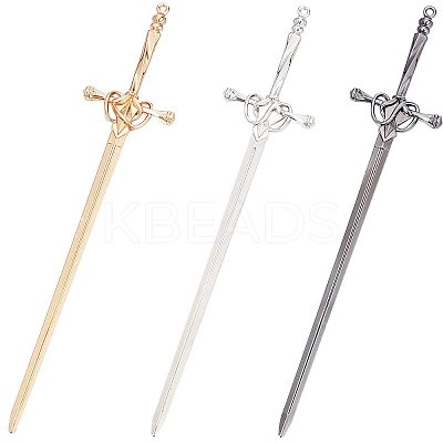 3Pcs 3 Colors Chinese Style Alloy Sword Hair Sticks OHAR-GF0001-22-1