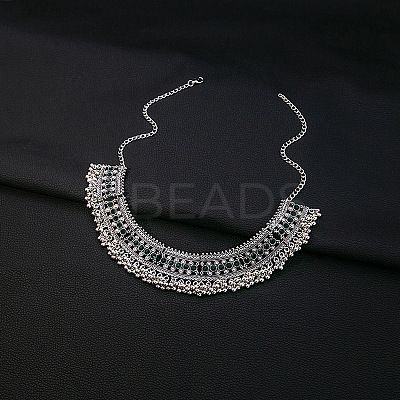Teardrop Ethnic Style Alloy Glass Rhinestone Bib Necklaces & Dangle Earrings Sets FS-WG130A9-02-1