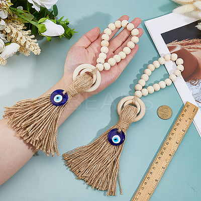 Wooden Beads Door Handle Pendant Decorations AJEW-WH0270-923B-1