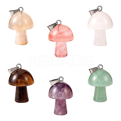 6Pcs 6 Colors Natural & Synthetic Gemstone Pendants G-SZ0001-89-1