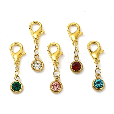 5Pcs 5 Colors 201 Stainless Steel Rhinestone Pendant Decorations HJEW-JM01763-S-1