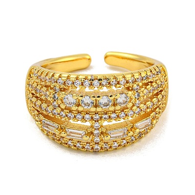 Brass Micro Pave Cubic Zirconia Cuff Rings for Women LS-RJEW-E294-04G-01-1