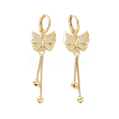 Clear Cubic Zirconia Butterfly Dangle Leverback Earrings EJEW-P224-01G-1