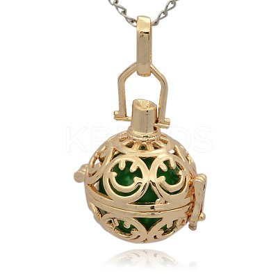 Golden Tone Brass Hollow Round Cage Pendants KK-J216-13G-1