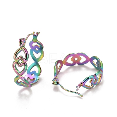 Ion Plating(IP) Rainbow Color Hollow Heart 304 Stainless Steel Hoop Earrings for Women STAS-A057-11MC-1