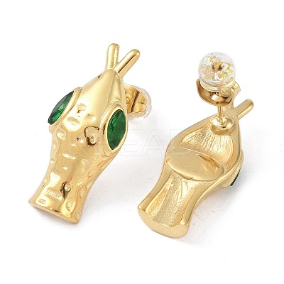 Snake Head 304 Stainless Steel Pave Cubic Zirconia Stud Earrings for Women EJEW-G390-01G-02-1