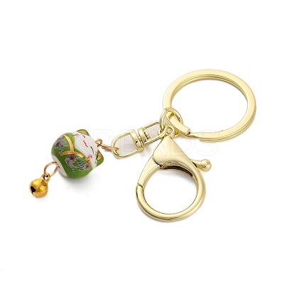 Fortune Cat Porcelain Pendant Keychain KEYC-G064-03F-1