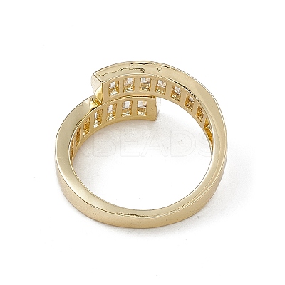 Clear Cubic Zirconia Rectangle Open Cuff Ring RJEW-G276-10G-1