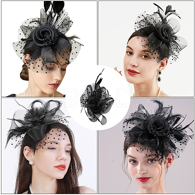 Gauze Feather Flower Hair Bands for Women OHAR-WH20002-05-1