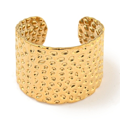 Ion Plating(IP) 304 Stainless Steel Textured Open Cuff Ring RJEW-A043-10G-1