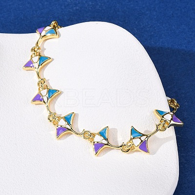 Ocean Theme Brass Cubic Zirconia with Enamel Link Bracelets for Women BJEW-F514-01D-G-1